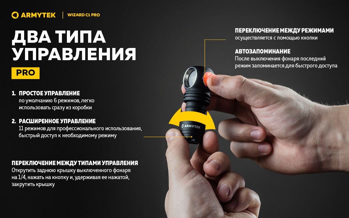 Мультифонарь светодиодный Armytek Wizard C1 Pro Magnet USB F09001W, 930 люмен, тёплый свет - фото